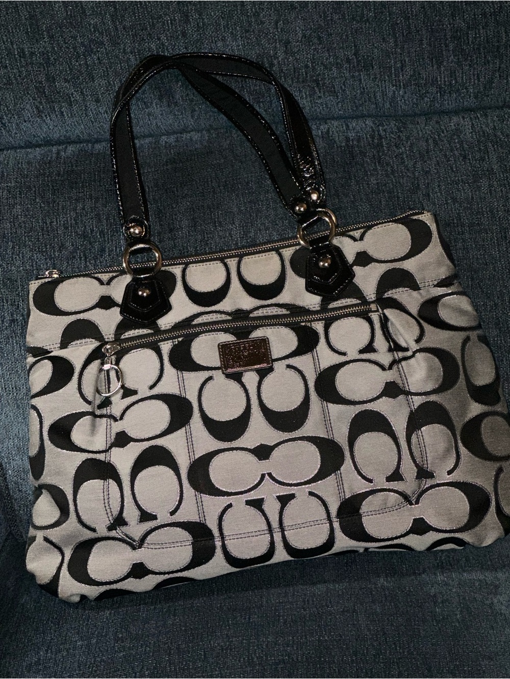 Coach Black and Gray Signature Logo Tote